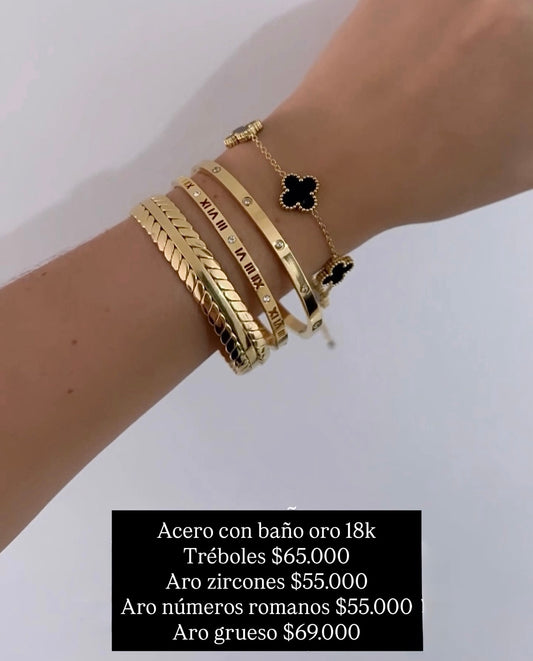 Pulsera acero con baño oro 18k