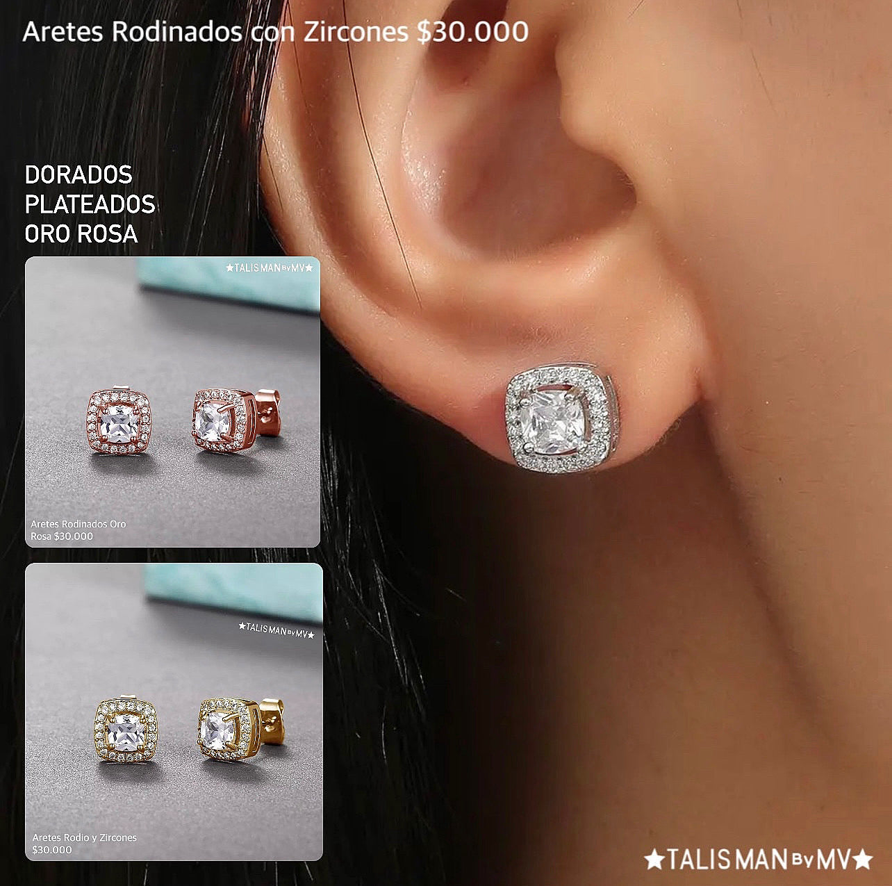 Aretes rodinados con zircones