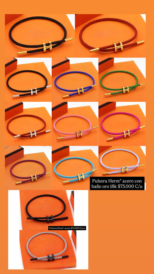 Pulsera hilo acero con baño oro 18k