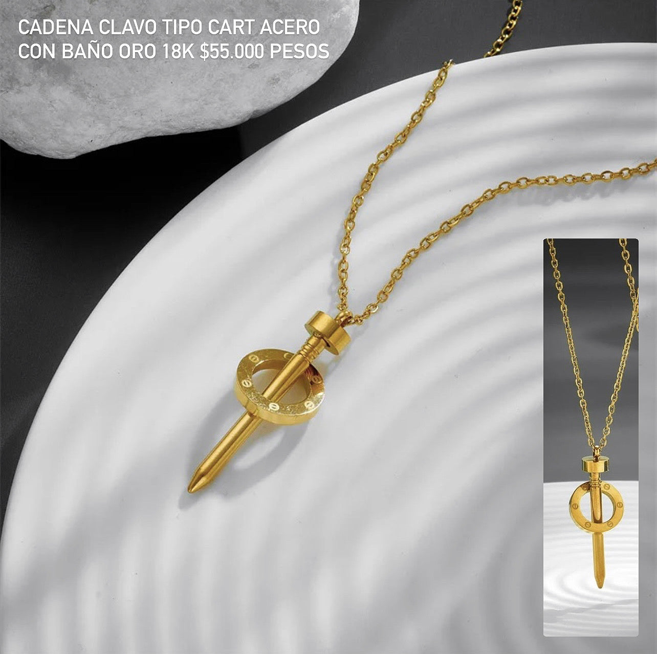 Cadena acero con baño oro 18k