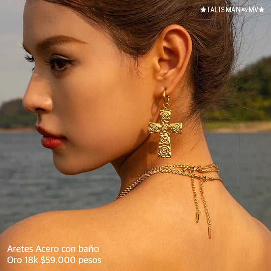 Aretes acero con baño oro 18k