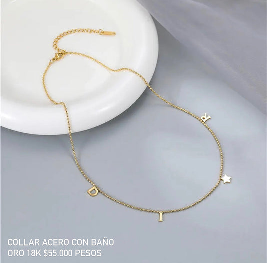 Collar acero con baño oro 18k