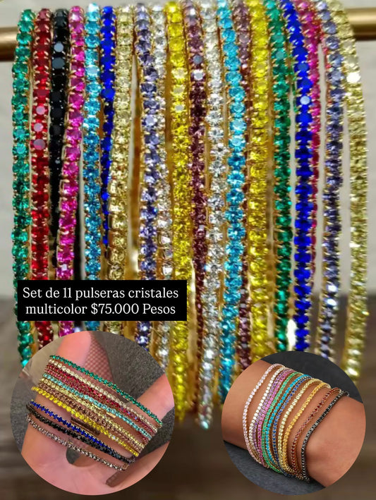 Set de 11 pulseras cristales multicolor