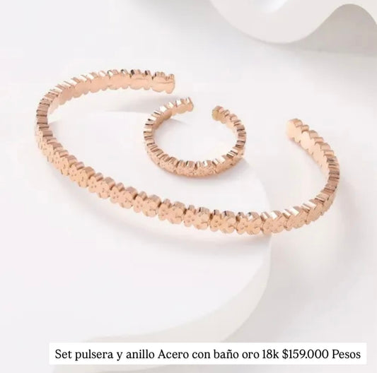 Set anillo y pulsera to*s acero con baño oro 18k