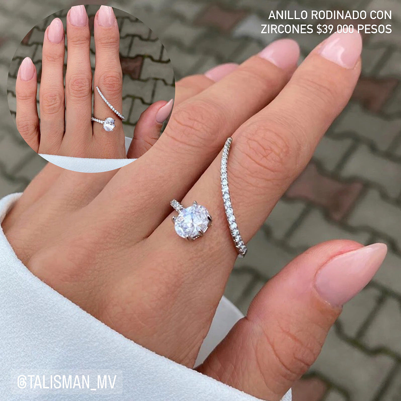Anillo rodinado con zircones