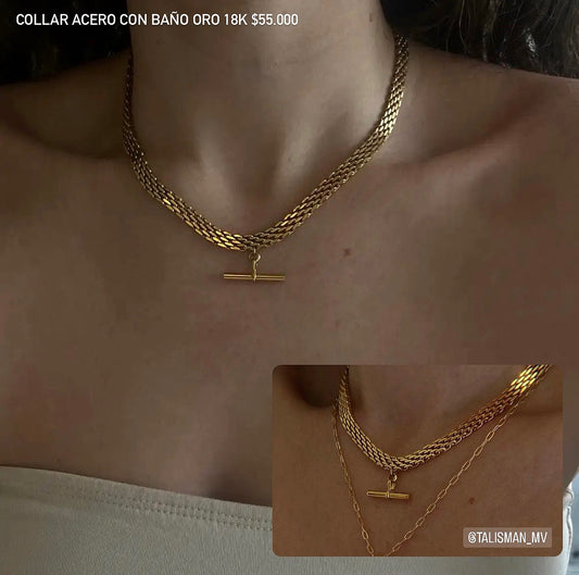 Collar acero con baño oro 18k
