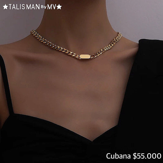 Cubana acero con baño oro 18k