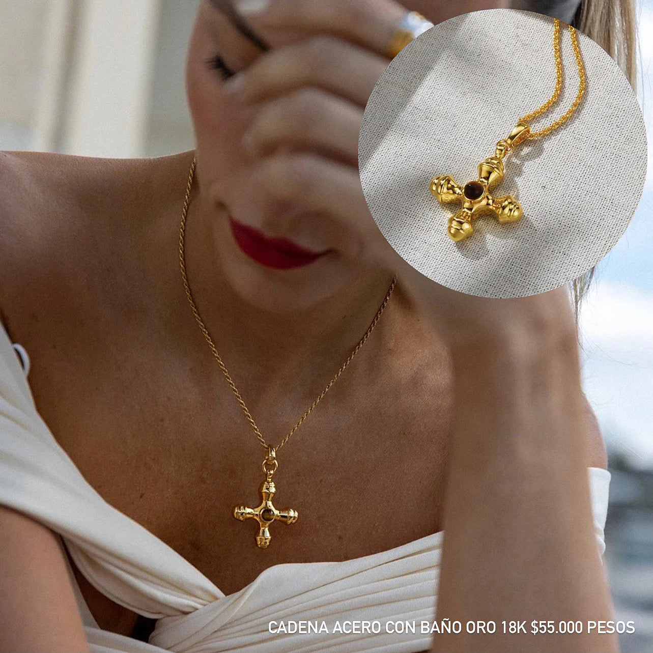 Cadena con dije acero con baño oro 18k