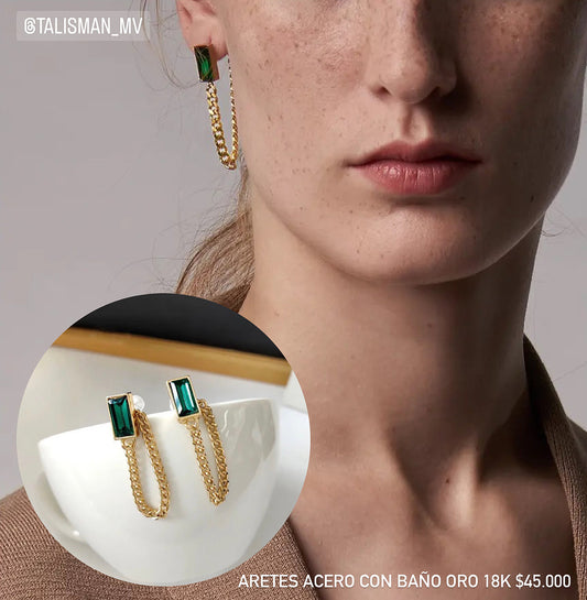 Aretes acero con baño oro 18k