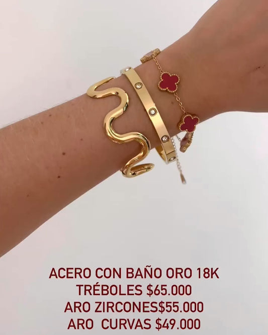 Brazalete acero con baño oro 18k