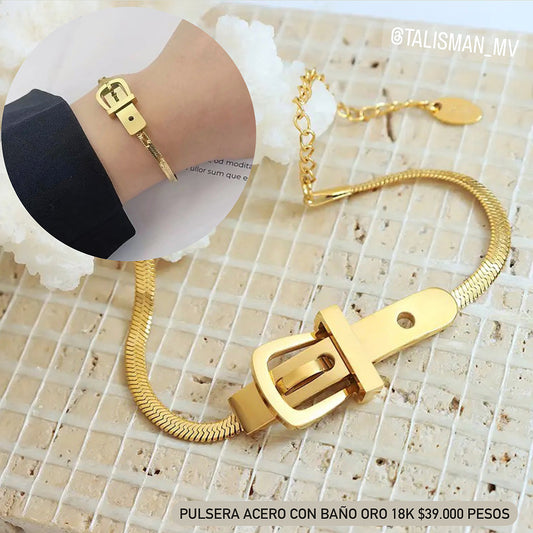Pulsera acero con baño oro 18k