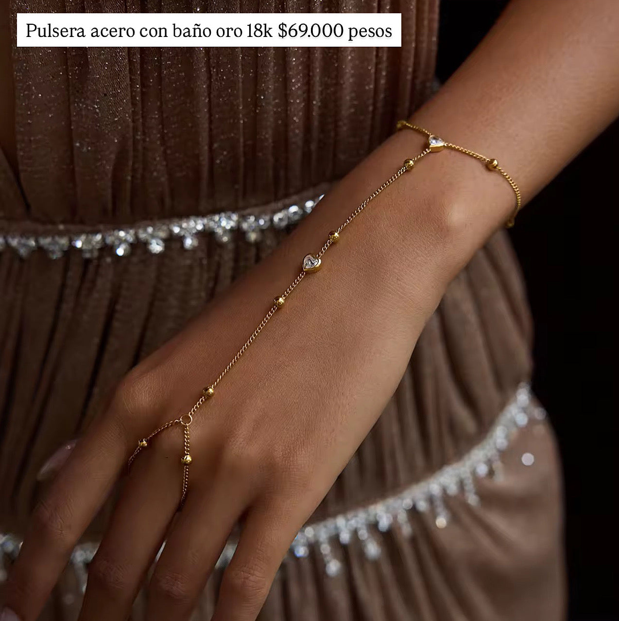 Pulsera acero con baño oro 18k