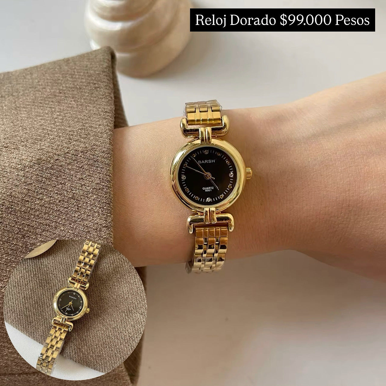 Reloj redondo dorado