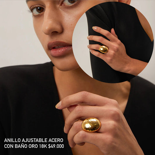 Anillo ajustable acero con baño oro 18k