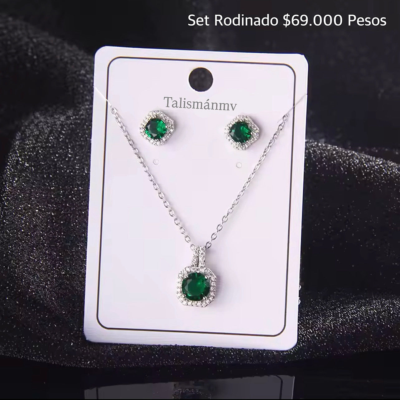Set aretes y collar rodinado con zircones