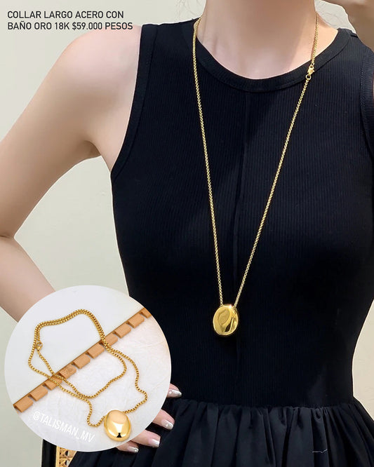 Collar largo acero con baño oro 18k