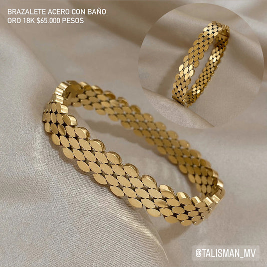 Brazalete acero con baño oro 18k