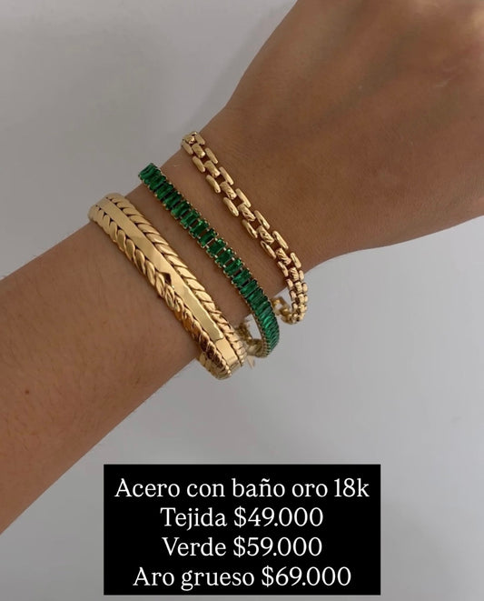 Brazaletes acero con baño oro 18k