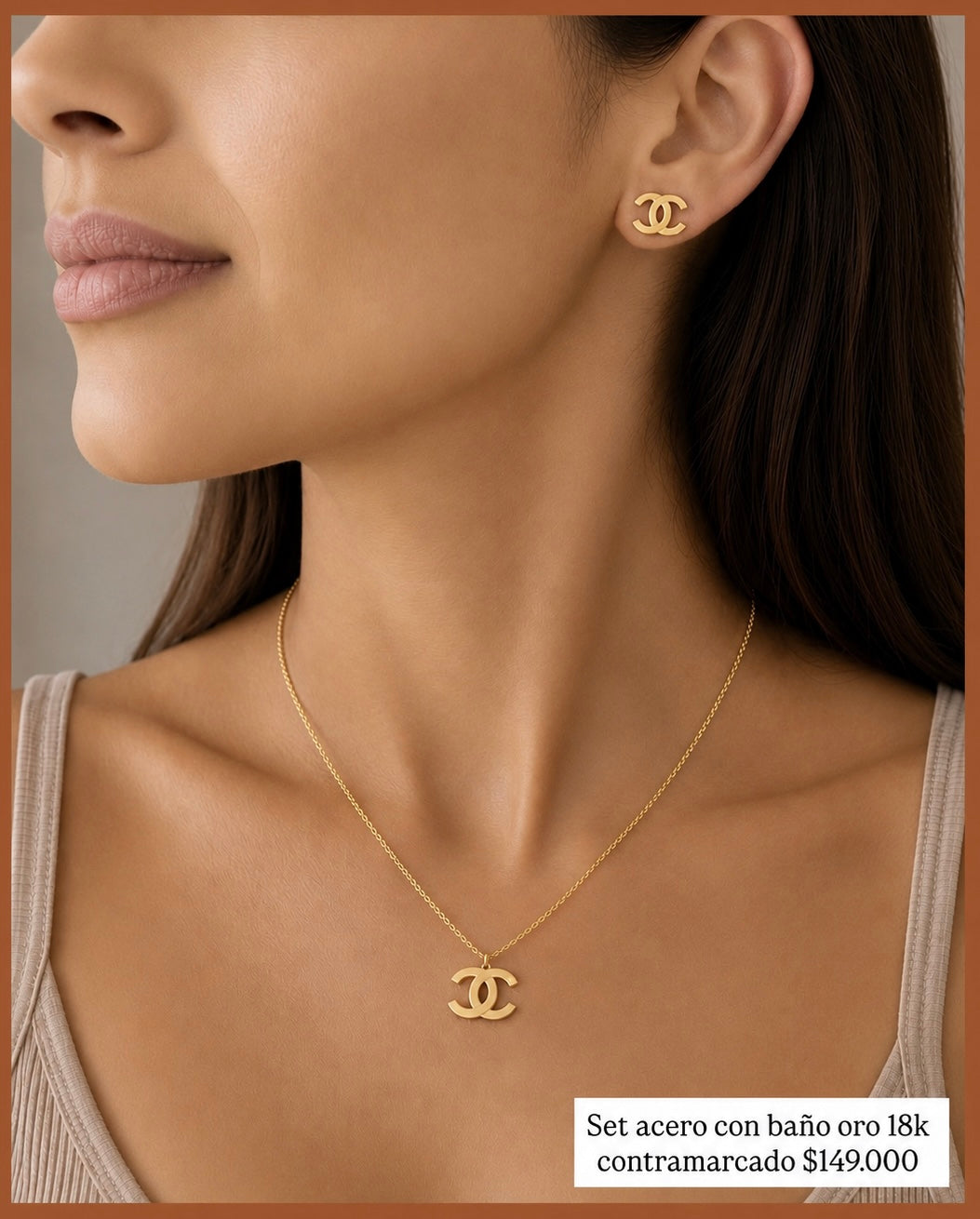 Set acero con baño oro 18k