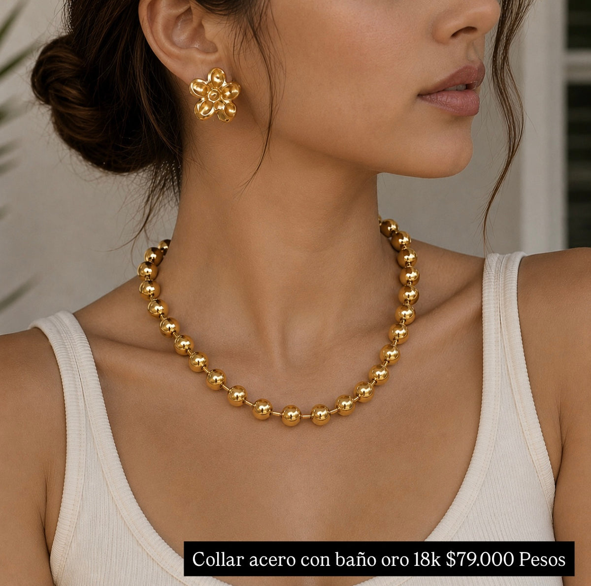 Collar acero con baño oro 18k