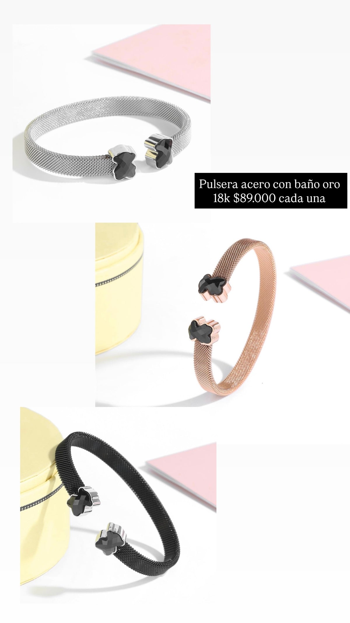 Pulsera acero con baño oro 18k