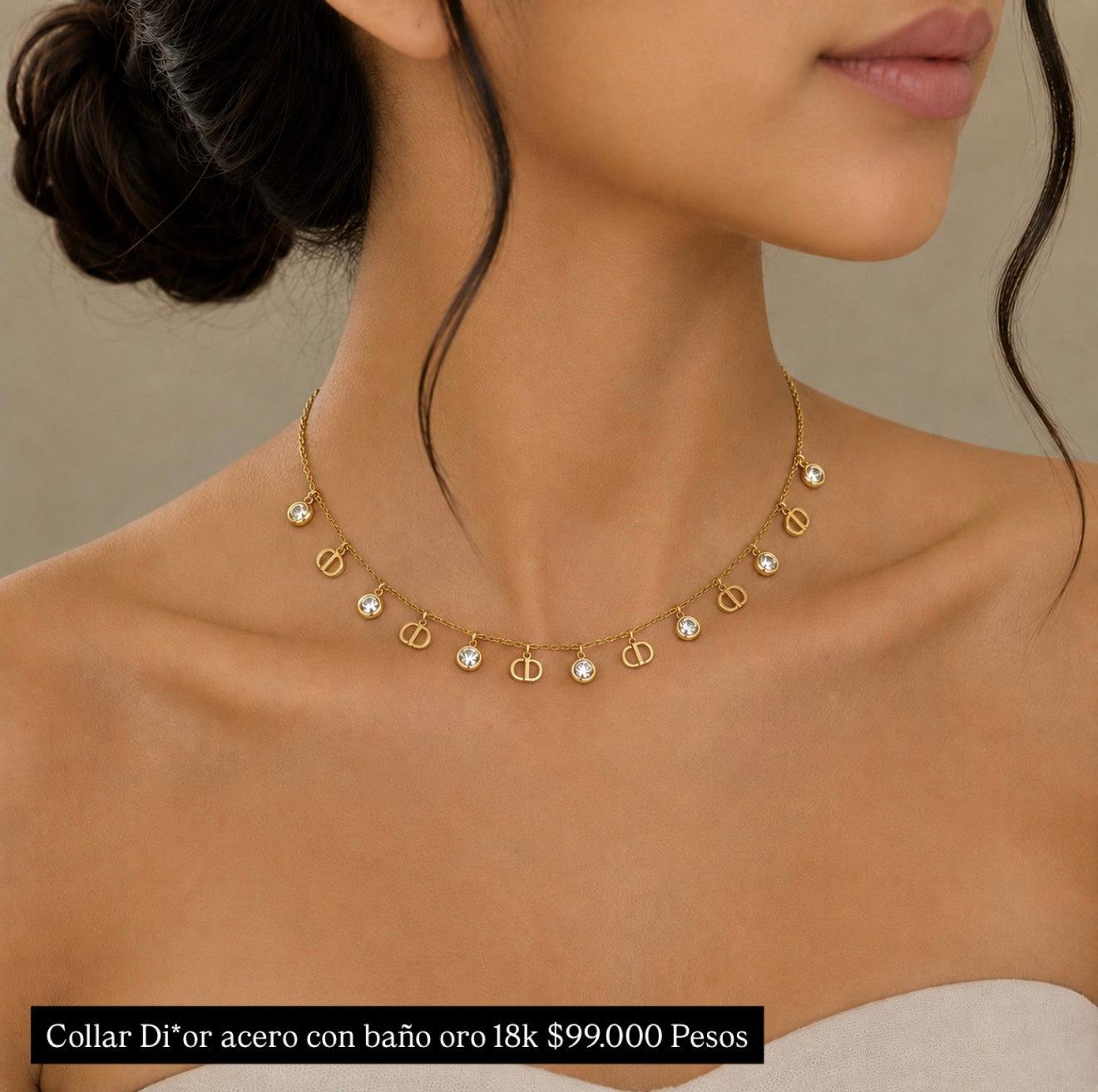 Collar Dio*r acero con baño oro 18k