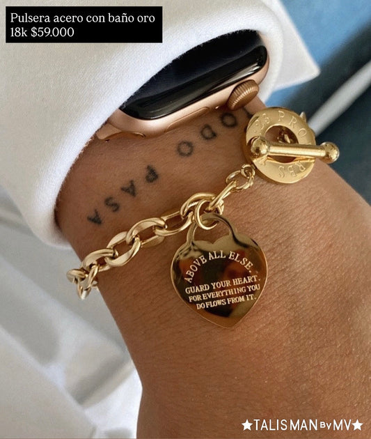 Pulsera acero con baño oro 18k