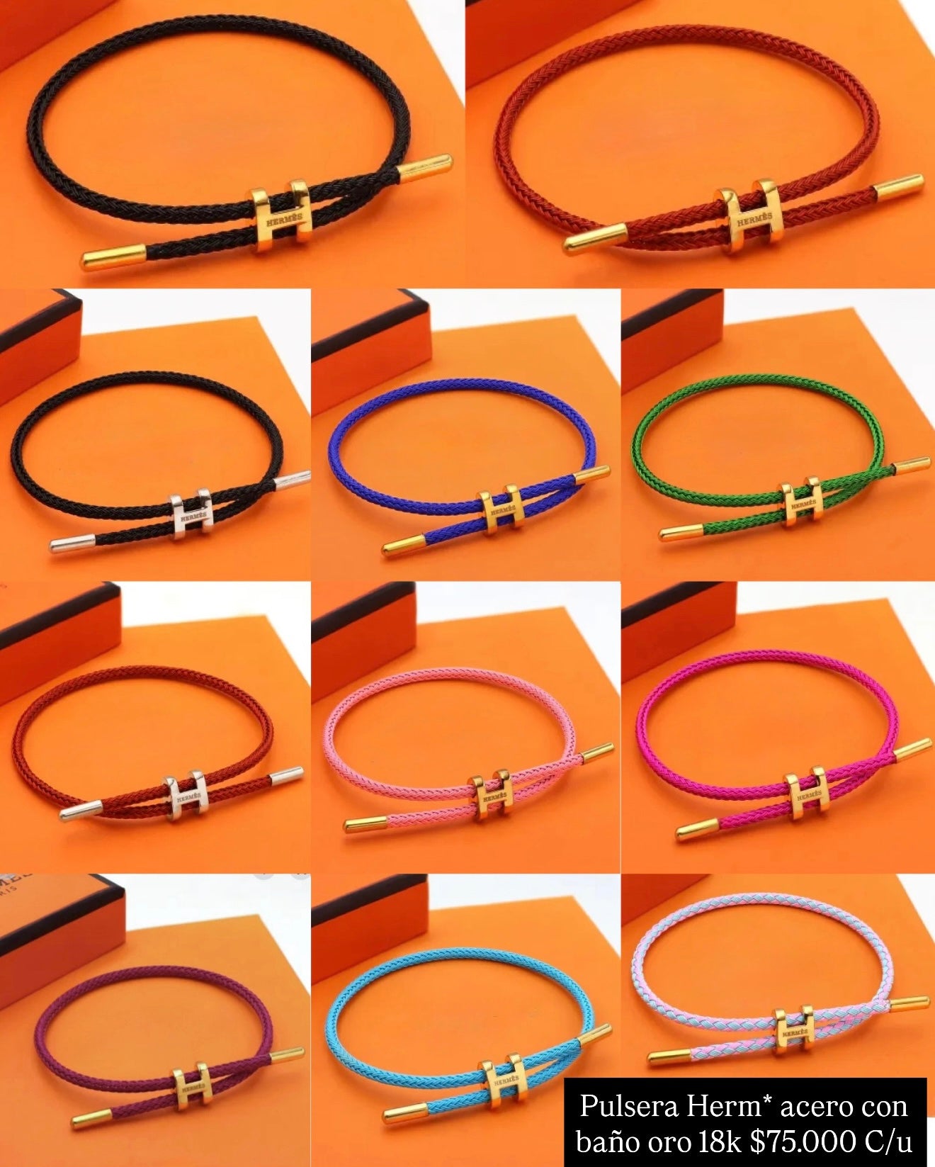 Pulsera hilo acero con baño oro 18k