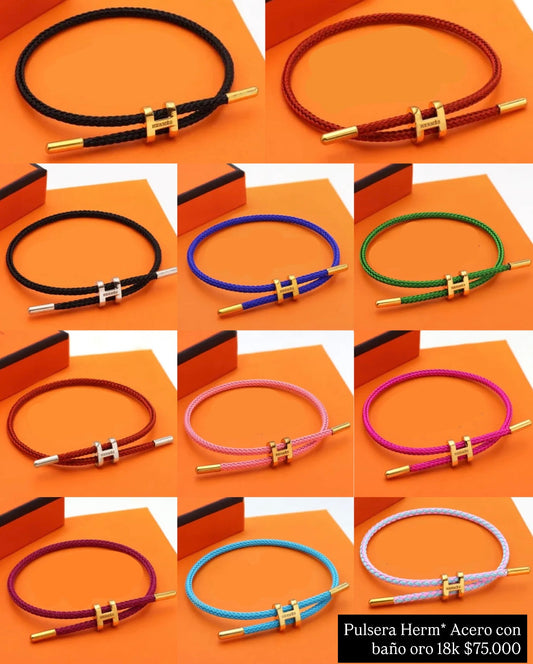 Pulsera hilo acero con baño oro 18k