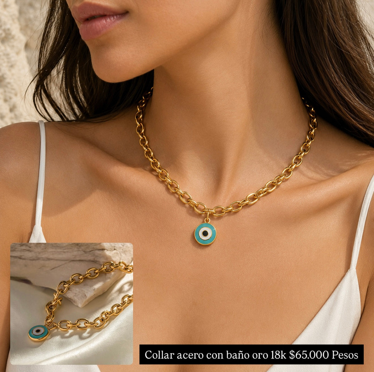 Collar acero con baño oro 18k