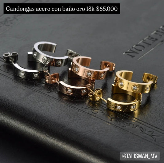 Candongas acero con baño oro 18k