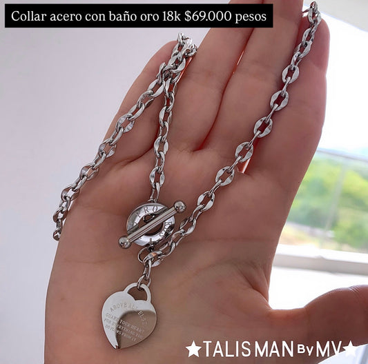 Collar acero con baño oro 18k