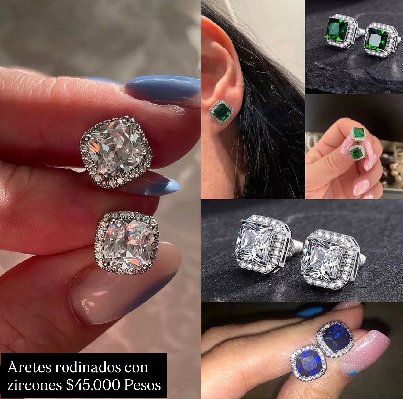 Aretes rodinados con zircones