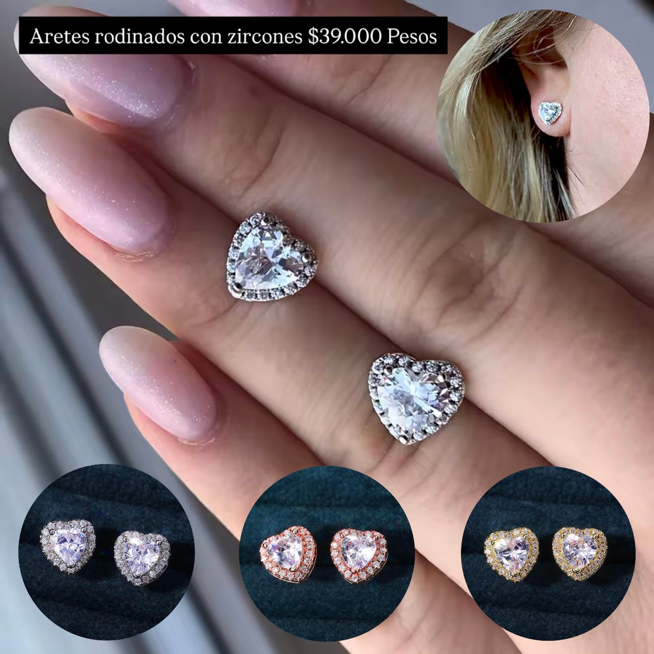 Aretes rodinados con zircones