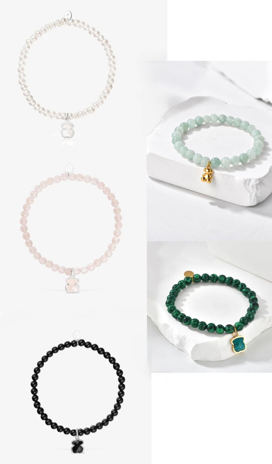 Pulsera piedras, cuarzos naturales y acero