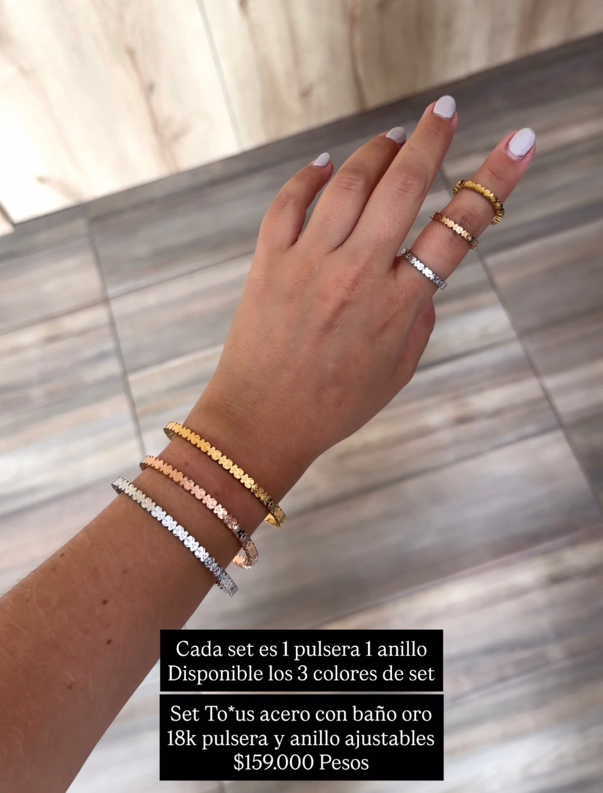 Set anillo y pulsera to*s acero con baño oro 18k