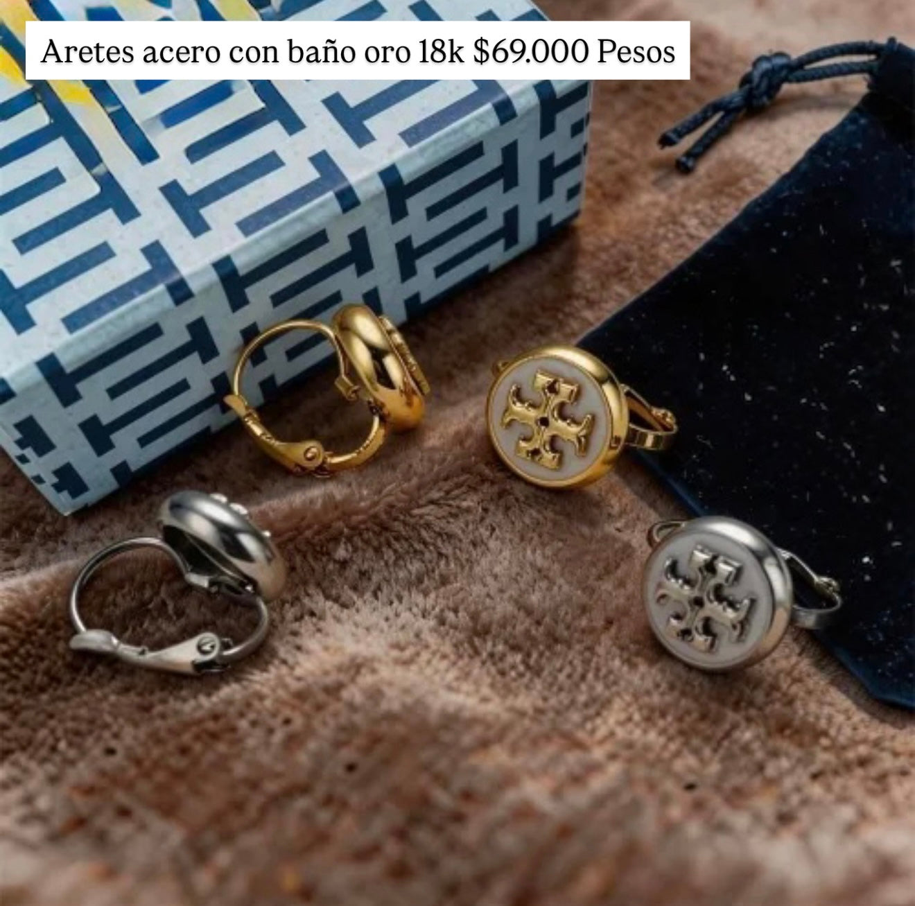 Aretes acero con baño oro 18k