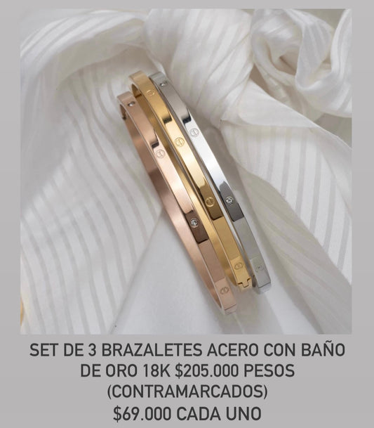 Brazalete acero con baño oro 18k contramarcado