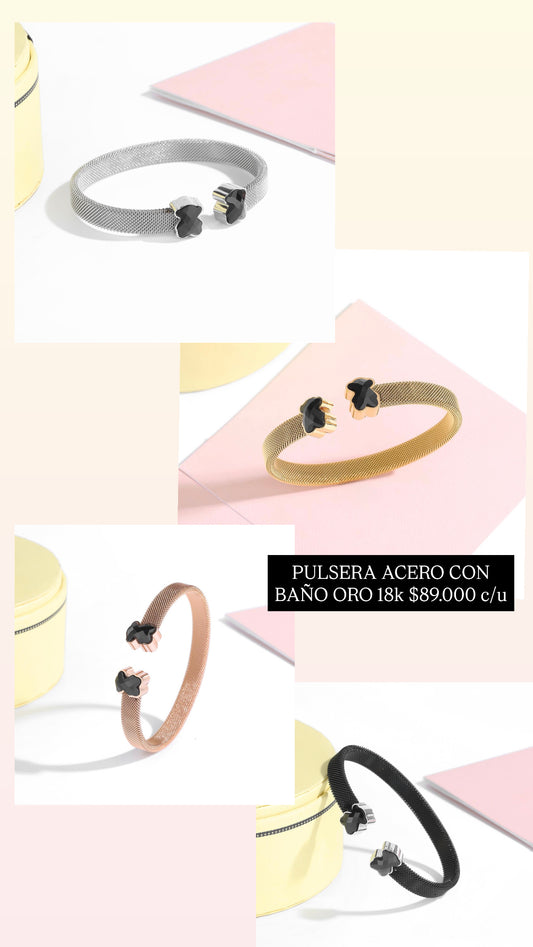 Pulsera acero con baño oro 18k