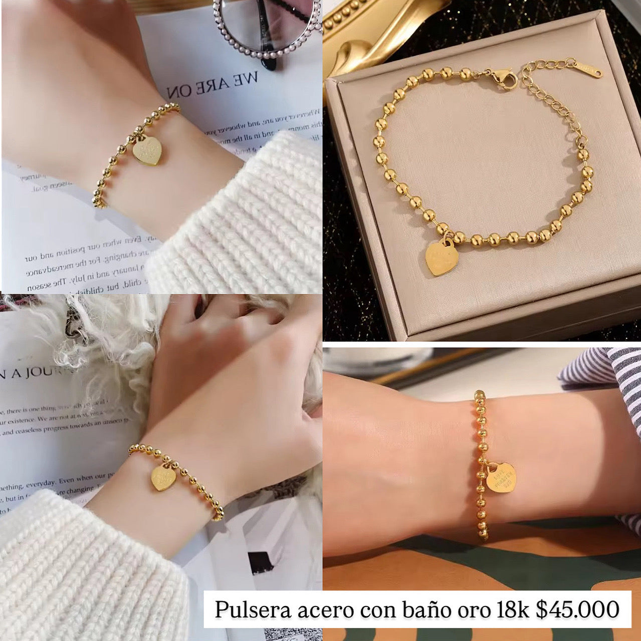 Pulsera acero con baño oro 18k