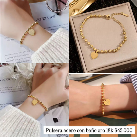 Pulsera acero con baño oro 18k