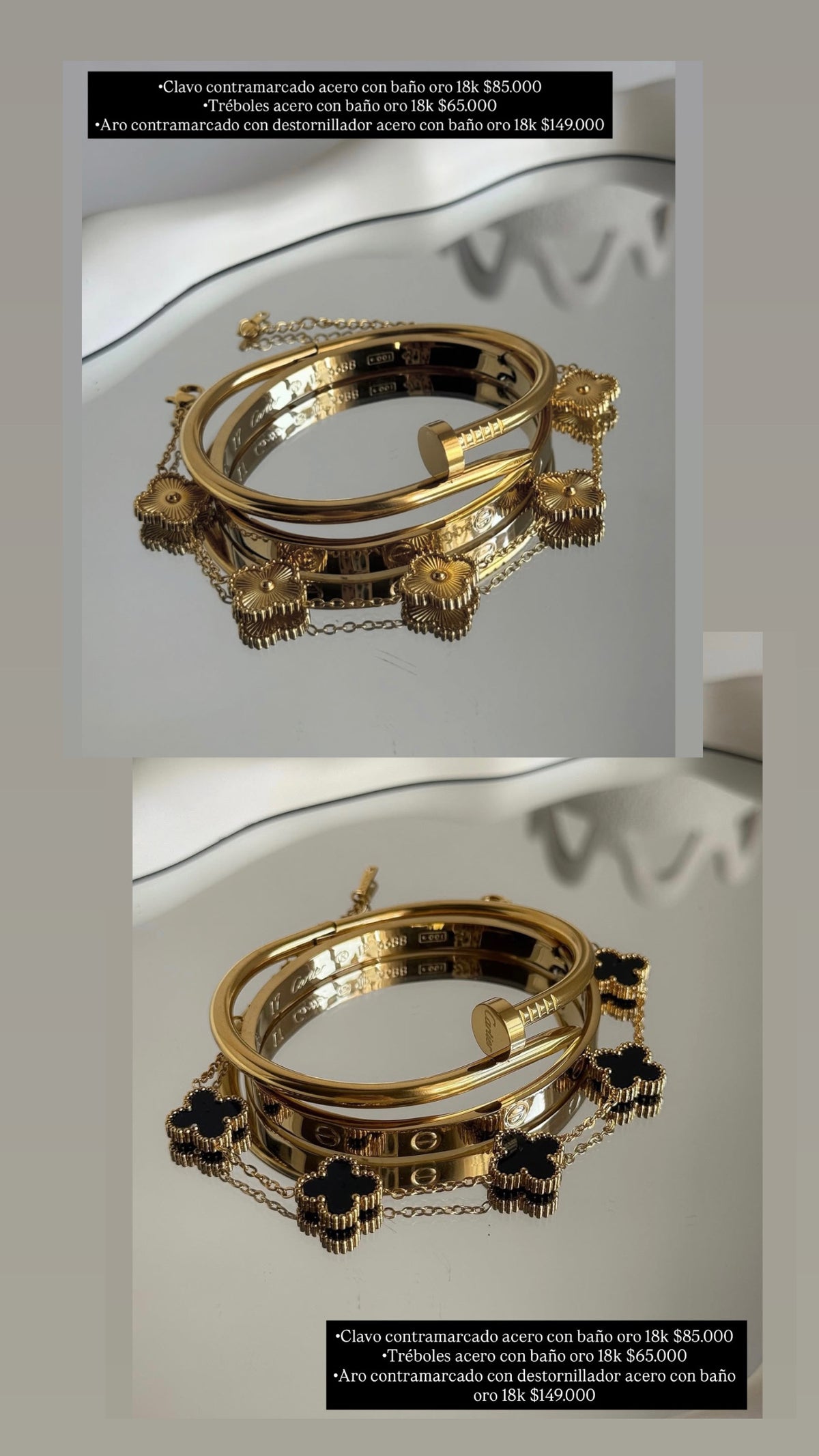 Pulsera acero con baño oro 18k