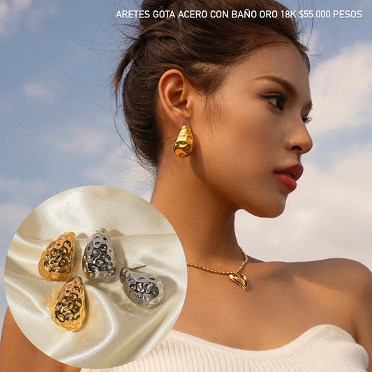 Aretes acero con baño oro 18k