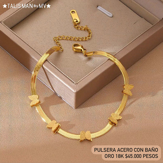 Pulsera Acero con baño Oro 18k