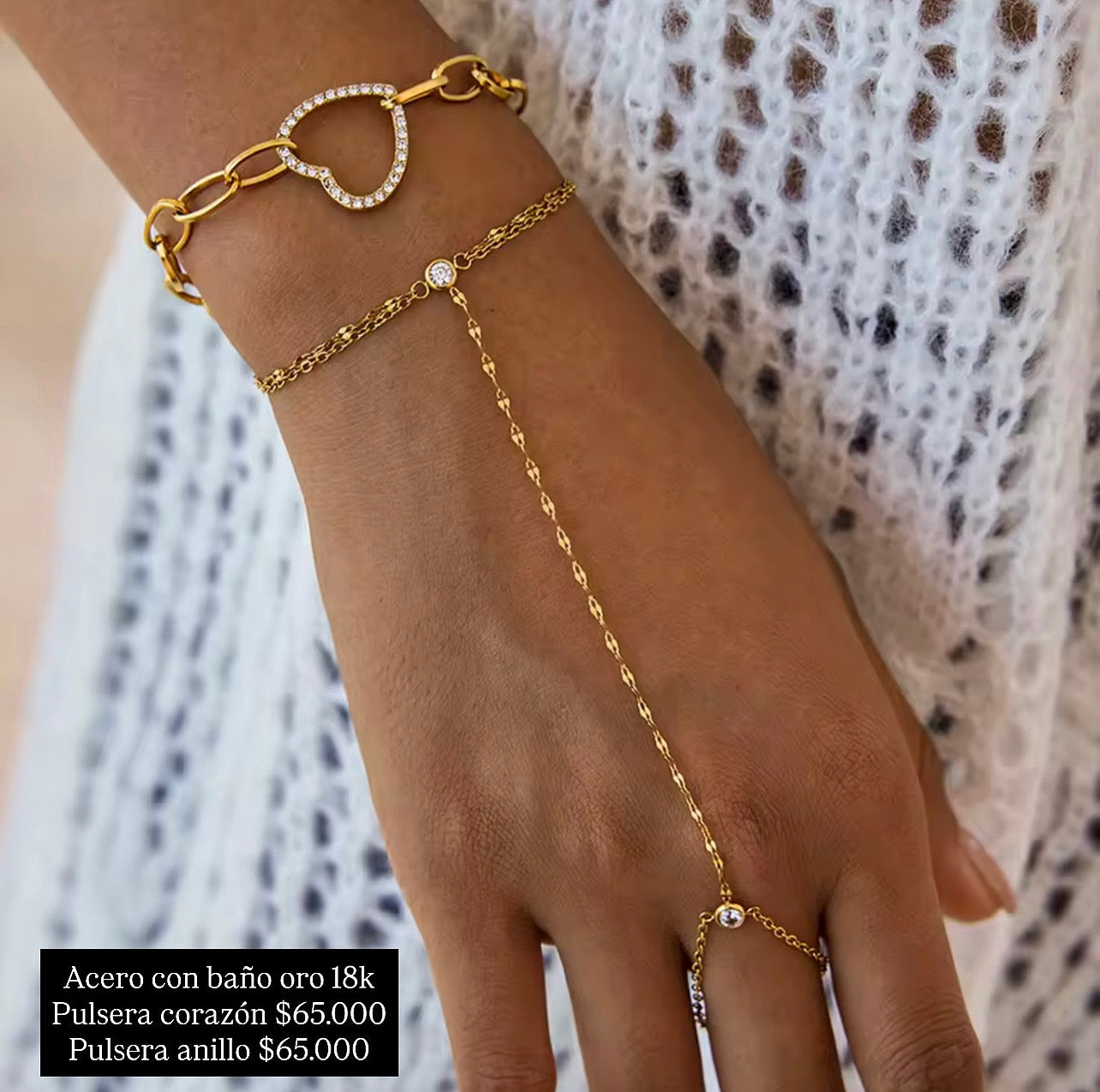 Pulsera acero con baño oro 18k