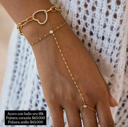 Pulsera acero con baño oro 18k