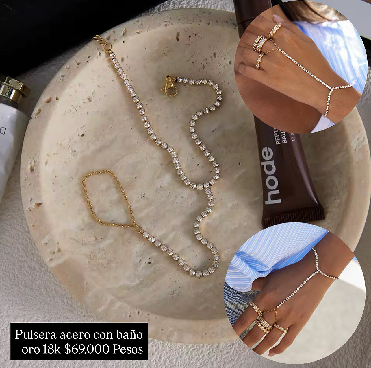 Pulsera acero con baño oro 18k