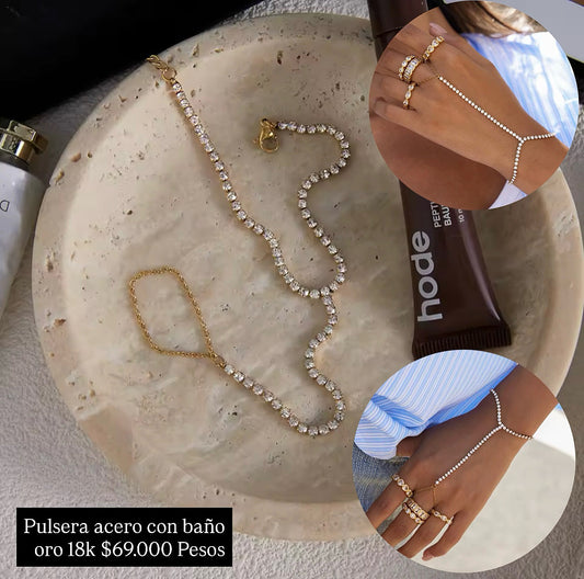 Pulsera acero con baño oro 18k