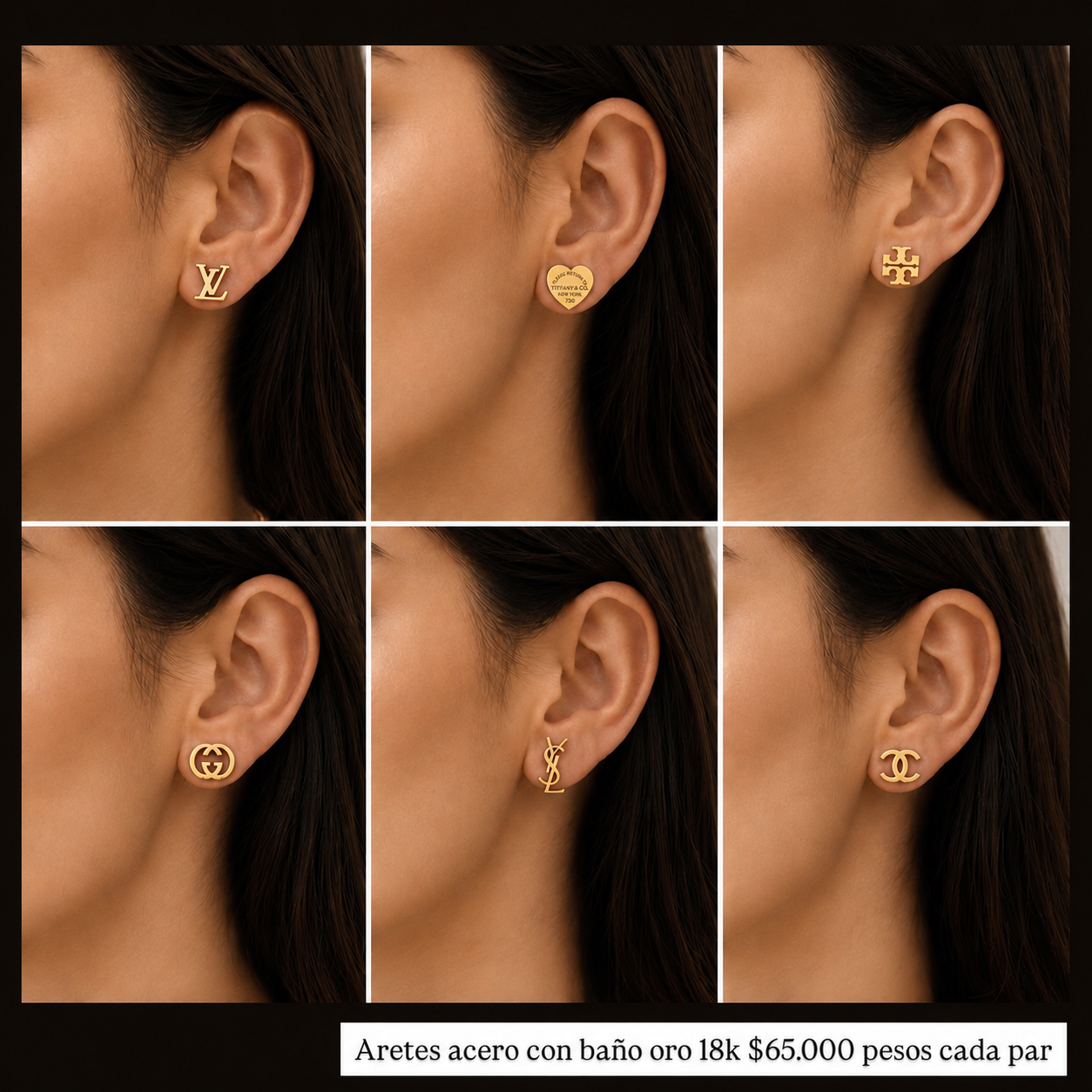 Aretes acero con baño oro 18k