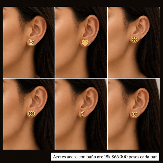 Aretes acero con baño oro 18k